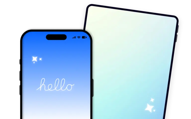 A smartphone and tablet displaying blue and green gradient screens.