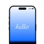 A new smartphone displaying "hello" on screen, surrounded by sparkle graphics against a dark background.