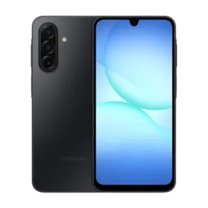 Front and rear side of Samsung Galaxy A17 5G in Black showing screen and camera