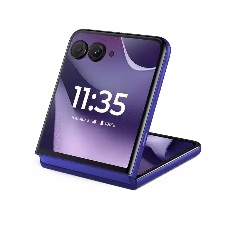 Cutout of Motorola Razr 70 Ultra Pantone in Orient Blue showcasing folding screen