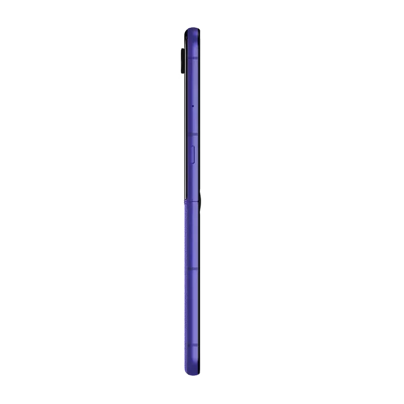 Sideways shot of Motorola Razr 70 Ultra Pantone in Orient Blue
