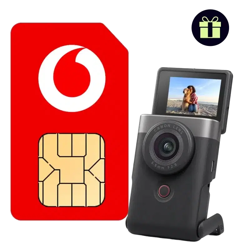 Vodafone SIM Unlimited + FREE Canon PowerShot V10 gift
