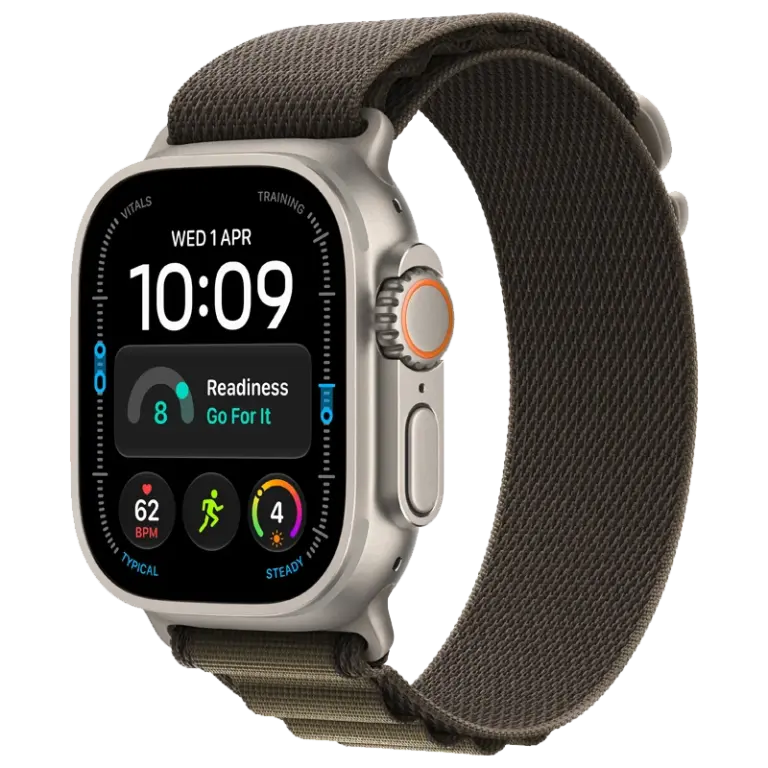 Apple Watch Ultra 4 with Dark Olive Alpine Trail strap