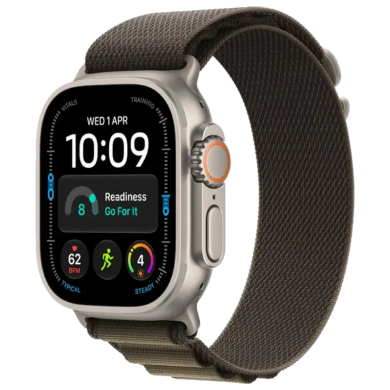 Apple Watch Ultra 4 with Dark Olive Alpine Trail strap
