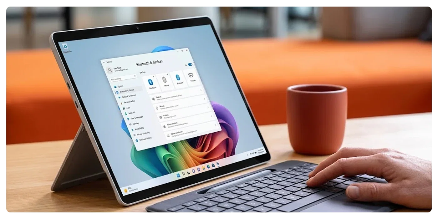 Person works on Microsoft Surface Pro 12th Edition with detached keyboard