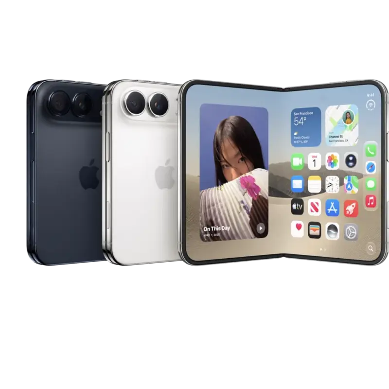 Row of iPhone Duo models both folded and unfolded in White and Black colour options