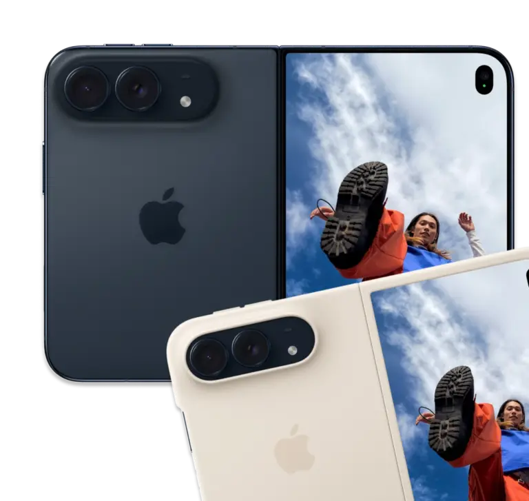 iPhone Duo models both unfolded in White and Black colour options